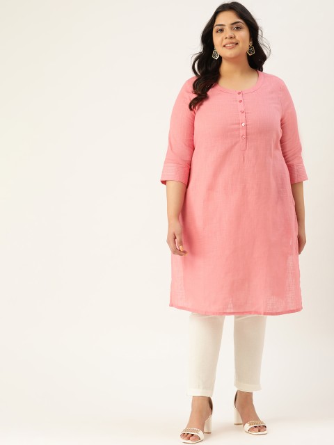 

Sztori Women Plus Size Pink Pure Cotton Solid Straight Kurta