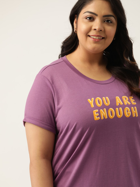 

Sztori Women Plus Size Purple Printed Round Neck T-shirt