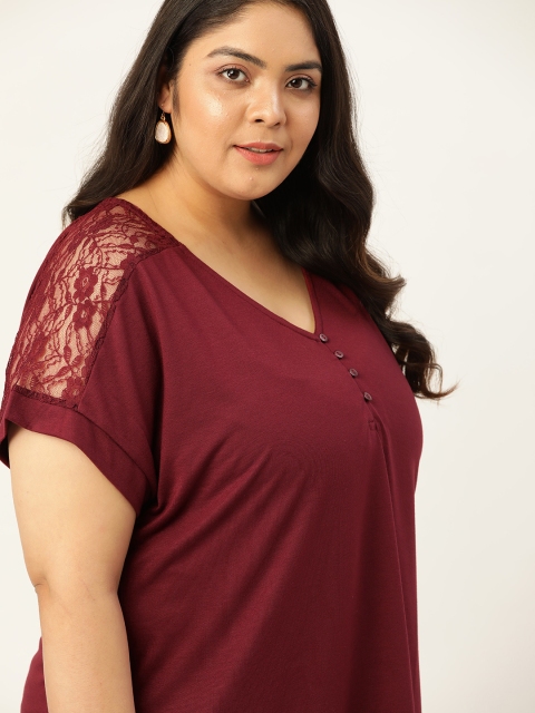 

Sztori Plus Size Maroon Extended Sleeves Regular Top