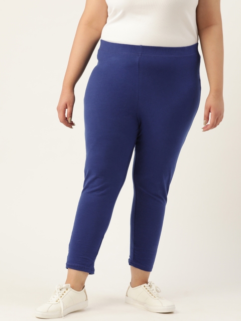 

Sztori Plus Size Women Blue Solid Ankle-Length Leggings