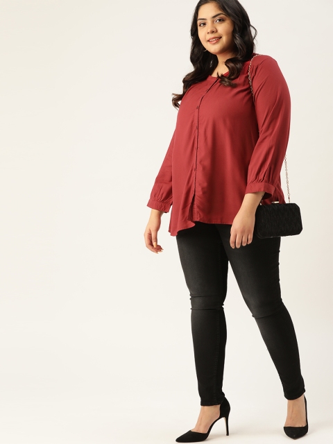 

Sztori Women Plus Size Maroon Solid Regular Fit Casual Shirt