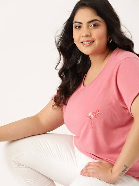 

Sztori Women Plus Size Pink Solid Round Neck T-shirt