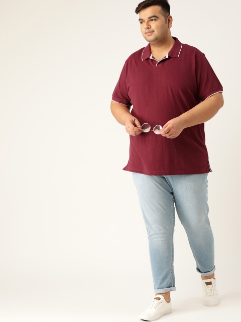 

Sztori Men Plus Size Maroon Solid Pure Cotton T-shirt