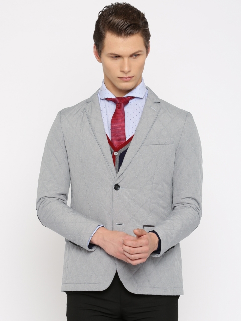 

INVICTUS Grey Quilted Single-Breasted Slim Fit Casual Blazer