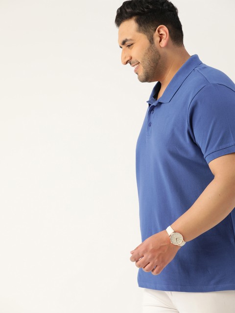 

Sztori Men Blue Plus Size Pure Cotton Solid Polo Collar T-shirt