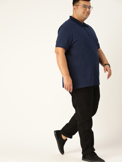 

Sztori Men Plus Size Navy Blue Pure Cotton Antiviral HEIQ Finish Polo Collar Pure Cotton T-shirt