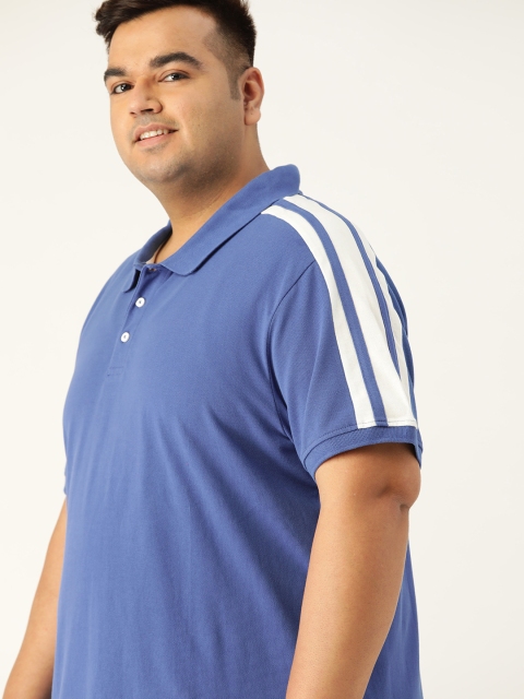 

Sztori Men Plus Size Blue Pure Cotton Solid Polo Collar T-shirt