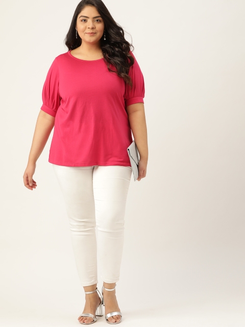 

Sztori Pink Plus Size Puff Sleeve Regular Top