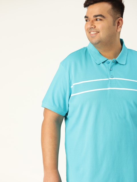 

Sztori Men Plus Size Blue Pure Cotton Placement Striped Polo Collar T-shirt