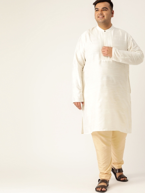 

Sztori Men Plus Size White Pintucks Detail Straight Kurta