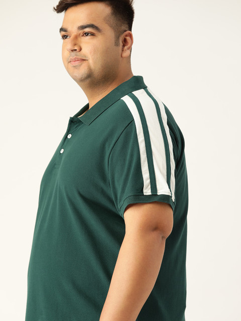

Sztori Men Plus Size Green Pure Cotton Solid Polo Collar T-shirt