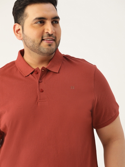 

Sztori Men Plus Size Rust Red HEIQ Antiviral Pure Cotton Solid T-shirt