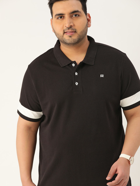 

Sztori Men Black Plus Size Pure Cotton Solid Polo Collar T-shirt