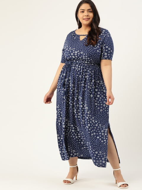 

Sztori Plus Size Women Blue & White Geometric Printed A-Line Dress