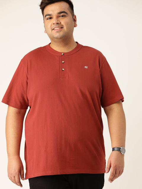 

Sztori Men Plus Size Rust Red Solid Pure Cotton T-Shirt