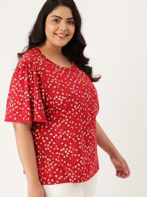 

Sztori Women Plus Size Red Printed Round Neck T-shirt