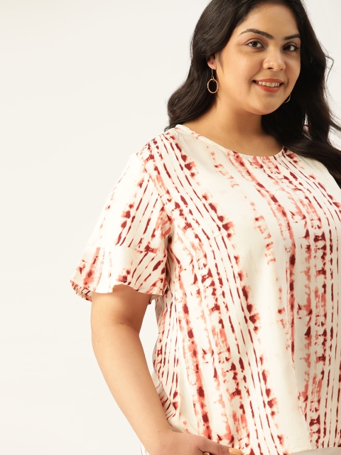 

Sztori Plus Size Cream-Coloured & Maroon Striped Top