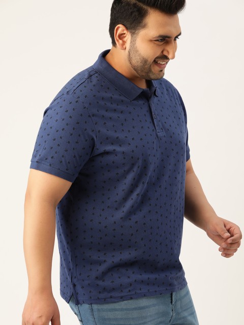 

Sztori Men Navy Blue & Black Quirky Printed Pure Cotton Polo Collar T-shirt