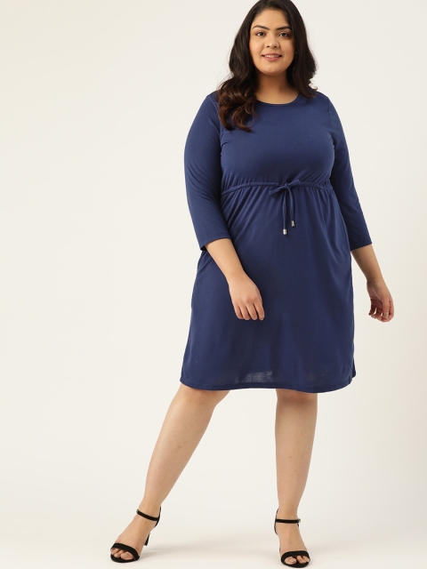 

Sztori Plus Size Women Navy Blue Solid A-Line Dress