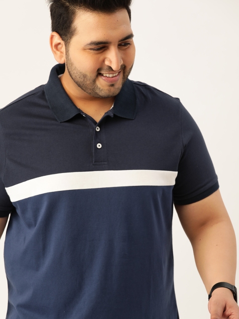 

Sztori Men Plus Size Blue Colourblocked Polo Collar T-shirt