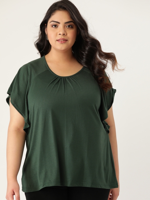 

Sztori Women Plus Size Green Flared Sleeves Regular Top
