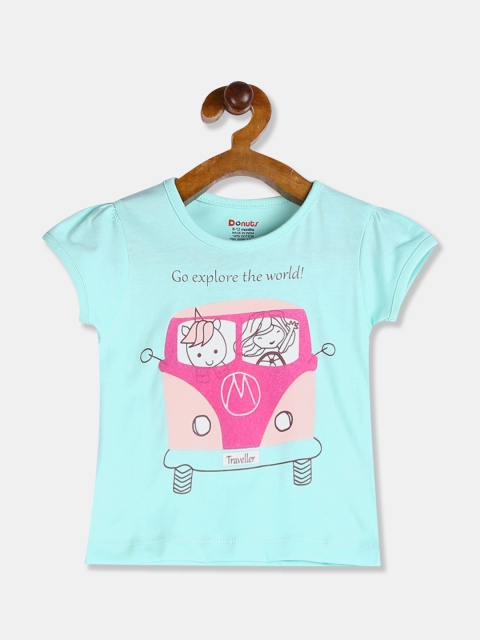 

Donuts Girls Blue Printed Round Neck T-shirt