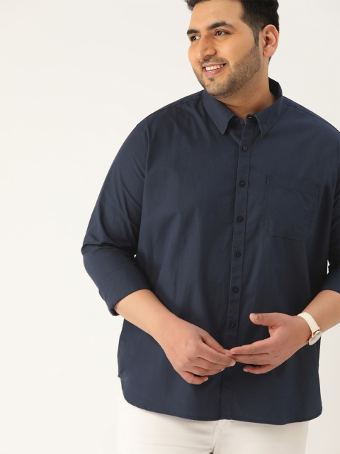 

Sztori Men Plus Size Navy Pure Cotton Antiviral HEIQ Finish Solid Casual Shirt, Navy blue
