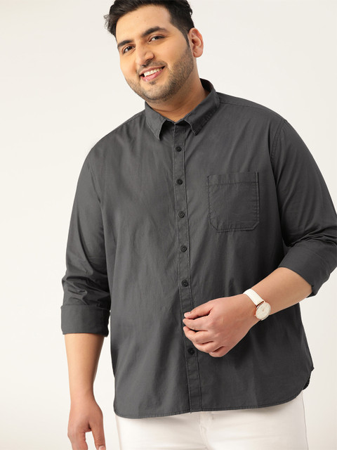 

Sztori Men Plus Size Charcoal Grey Pure Cotton Antiviral HEIQ Finish Solid Casual Shirt