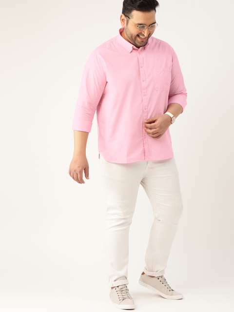 

Sztori Men Plus Size Pink Regular Fit Solid Antiviral Finish Casual Shirt
