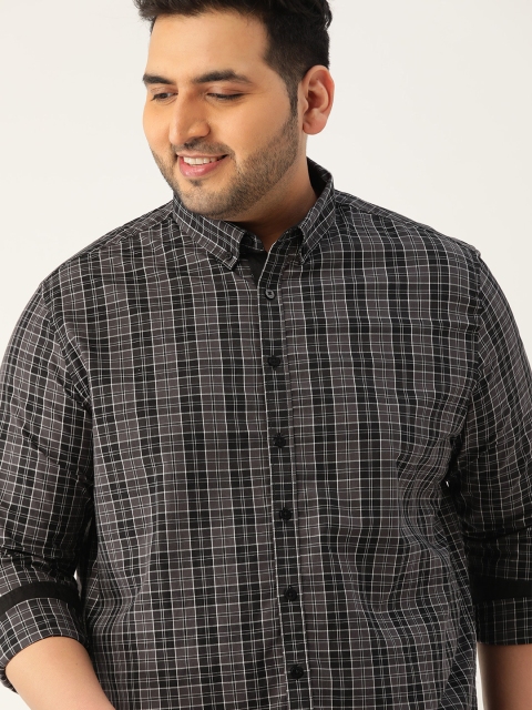 

Sztori Men Plus Size Black & Grey Pure Cotton Checked Casual Shirt