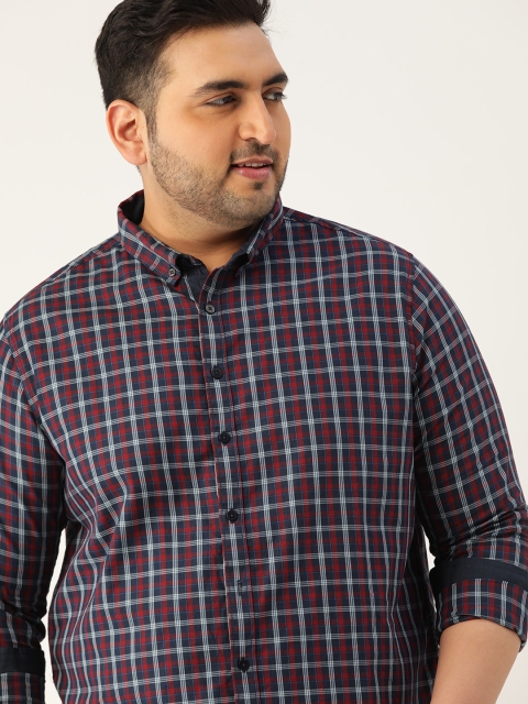 

Sztori Men Plus Size Maroon & Navy Pure Cotton Checked Casual Shirt