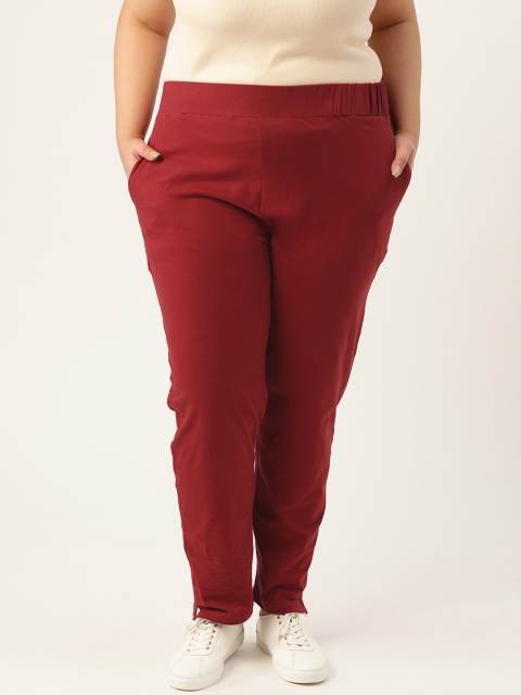 

Sztori Women Plus Size Maroon Straight Fit Solid Regular Trousers