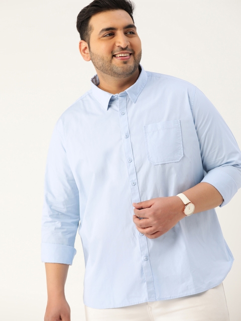 

Sztori Men Plus Size Blue Pure Cotton Antiviral HEIQ Finish Solid Casual Shirt