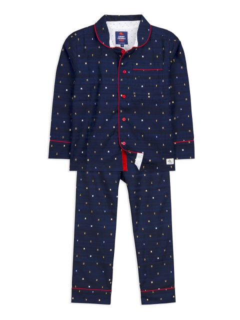 

Cherry Crumble Boys Navy Blue & Yellow Printed Night Suit