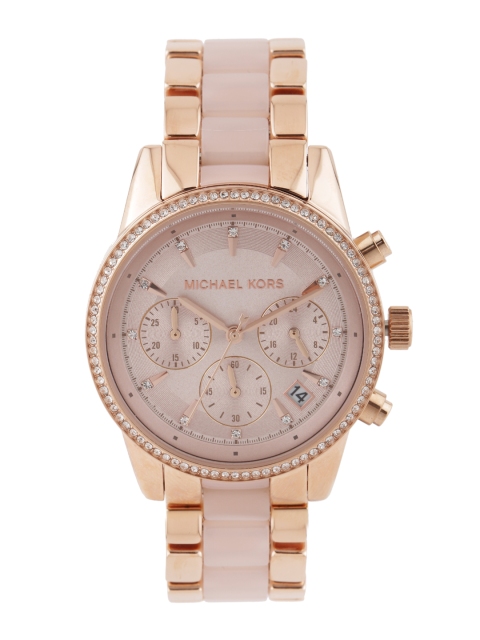 

Michael Kors Women Rose Gold-Toned Stone-Studded Dial Watch MK6307I