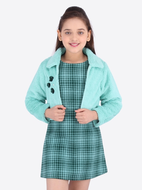 

CUTECUMBER Girls Green Checked A-Line Dress with Jacket