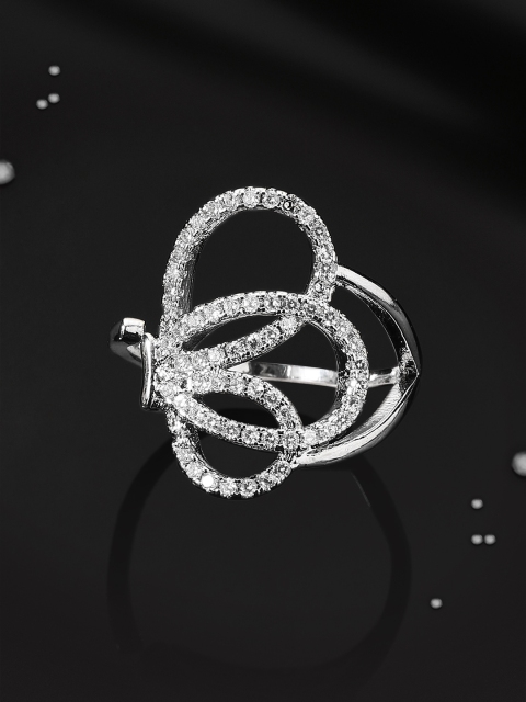 

TOKYO TALKIES X rubans FASHION ACCESSORIES Women Silver-Plated Cubic Zirconia Studded Handcrafted Adjustable Finger Ring