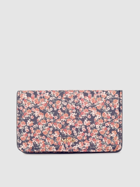 

MANGO Women Pink & Navy Blue Floral Print Two Fold Wallet