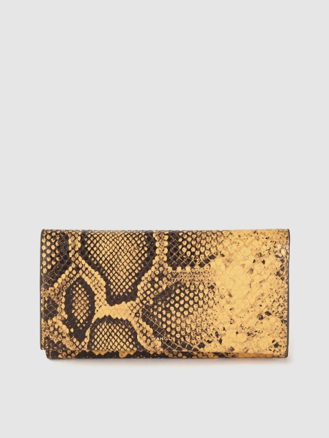 

MANGO Women Mustard Yellow & Black Snakeskin Textured Two Fold Wallet with Detachable Flap