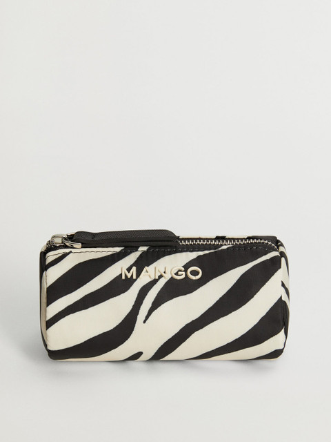 

MANGO Women Black & Off-White Zebra Print Compact Cosmetic Pouch