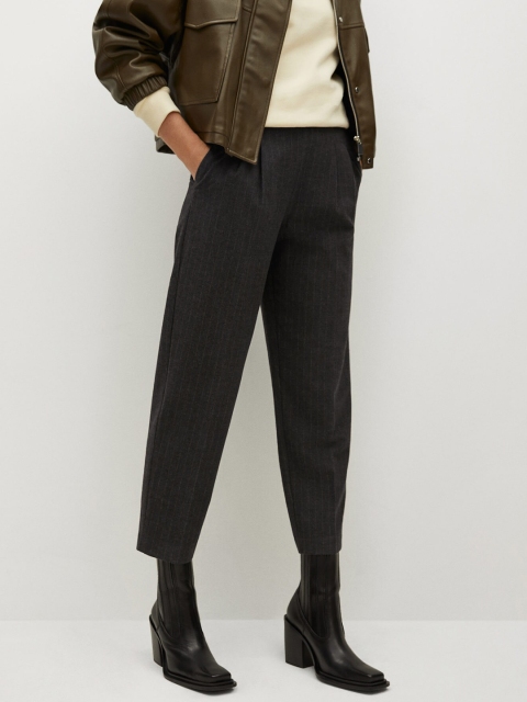 

MANGO Women Charcoal Grey Regular Fit Striped Sustainable Trousers