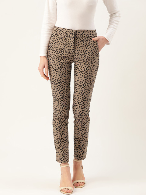 

MANGO Women Brown & Black Regular Fit Printed Regular Trousers