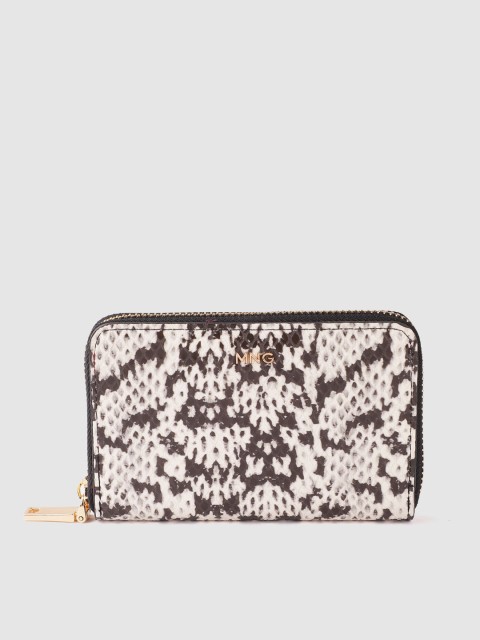 

MANGO Women White & Black Snakeskin Print Zip Around Wallet