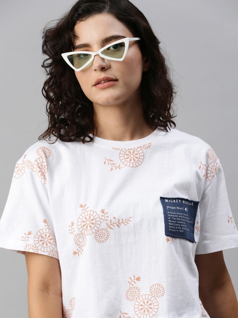 

Kook N Keech Disney White & Orange Kalamkari Printed Drop Shoulder Top