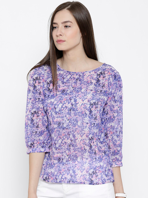 

Sera Blue & Off-White Floral Print Sheer Top