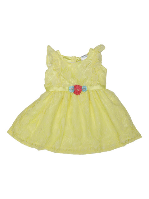 

Doodle Girls Yellow Self Design Fit and Flare Dress