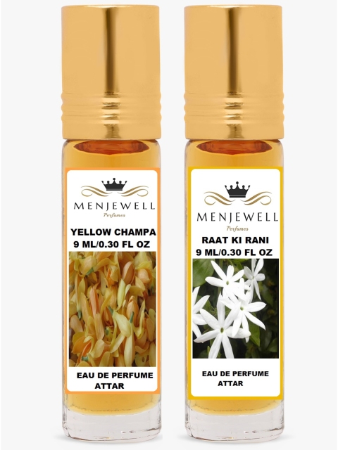 

Menjewell Pack of 2 Yellow Champa & Raatrani Floral Attar, Transparent
