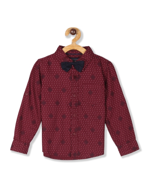 

Cherokee Boys Maroon & White Regular Fit Printed Casual Shirt With Bow