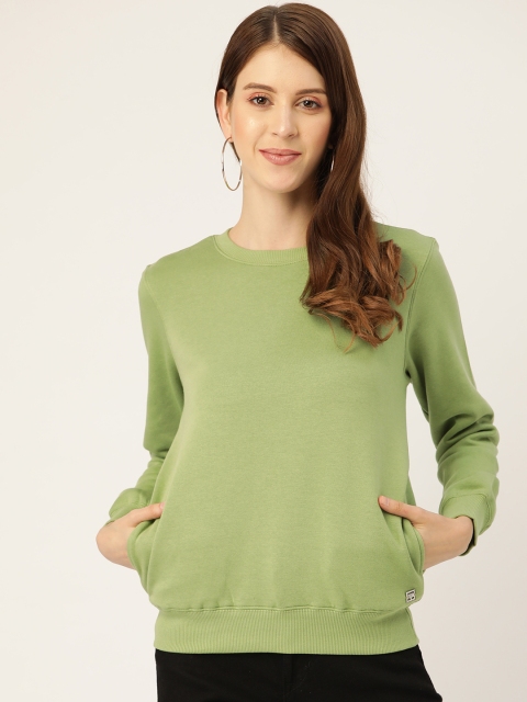 

Madame Women Green Solid Cotton Sweatshirt