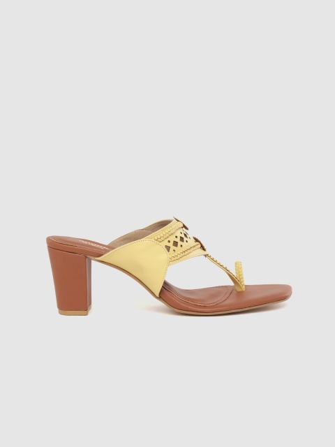 

Anouk Women Mustard Yellow Laser Cut Handcrafted One-Toe Block Heels with Braided Detail